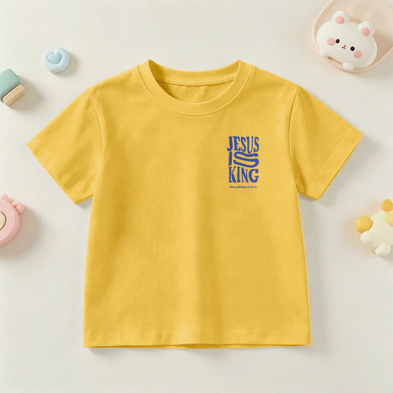 Christianartworkshop T-shirt enfant à manches courtes « Jésus est roi » Philippiens 2:10-11, imprimé recto verso en gras effet vieilli - image 30