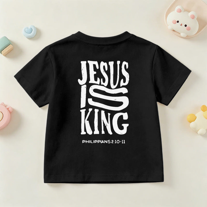Christianartworkshop T-shirt enfant à manches courtes « Jésus est roi » Philippiens 2:10-11, imprimé recto verso en gras effet vieilli - image 42