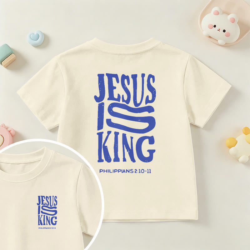 Christianartworkshop T-shirt enfant à manches courtes « Jésus est roi » Philippiens 2:10-11, imprimé recto verso en gras effet vieilli - Beige - US/UK/AU 14, EU170 - image 0