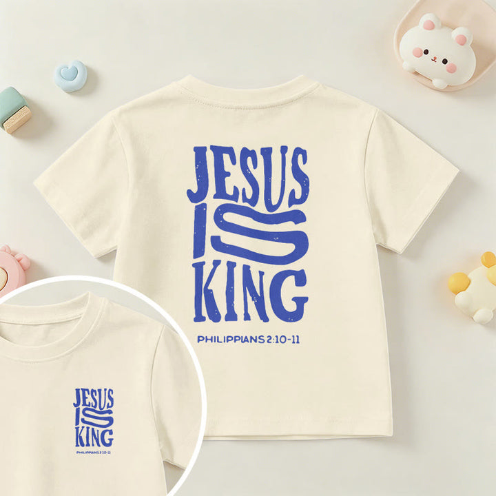 Christianartworkshop T-shirt enfant à manches courtes « Jésus est roi » Philippiens 2:10-11, imprimé recto verso en gras effet vieilli - Beige - US/UK/AU 14, EU170 - image 0