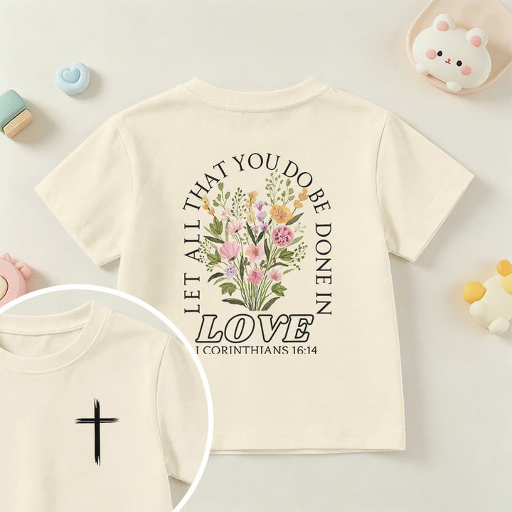 Christianartworkshop T-shirt à manches courtes Faith Kids classique à motif floral « Que tout ce que vous faites soit fait avec amour » - Beige - US/UK/AU 14, EU170 - image 9