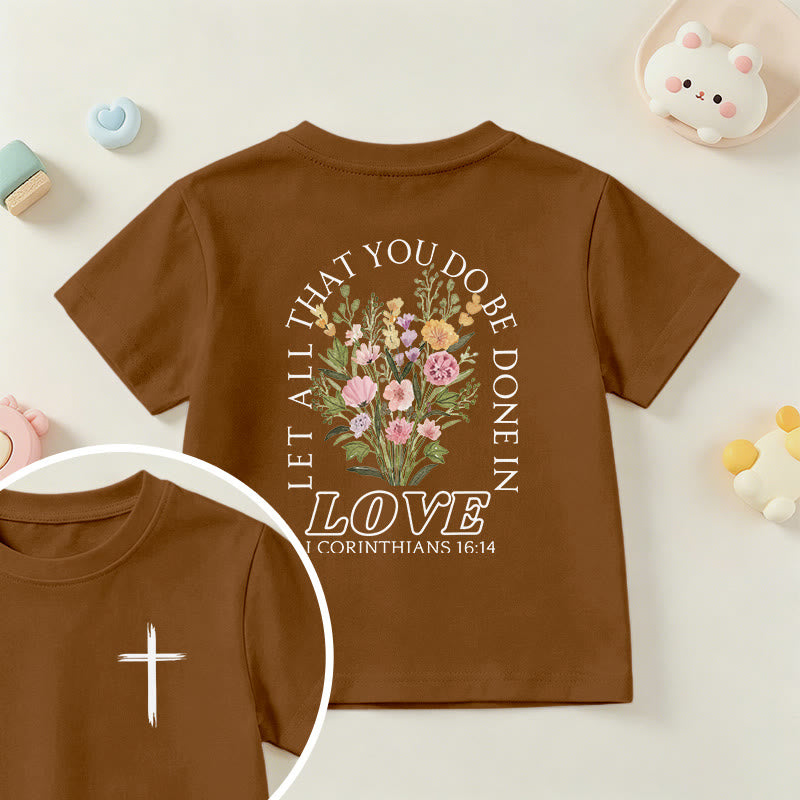 Christianartworkshop T-shirt à manches courtes Faith Kids classique à motif floral « Que tout ce que vous faites soit fait avec amour » - Brun - US/UK/AU 14, EU170 - image 18