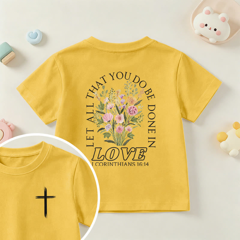 Christianartworkshop T-shirt à manches courtes Faith Kids classique à motif floral « Que tout ce que vous faites soit fait avec amour » - Jaune - US/UK/AU 14, EU170 - image 27