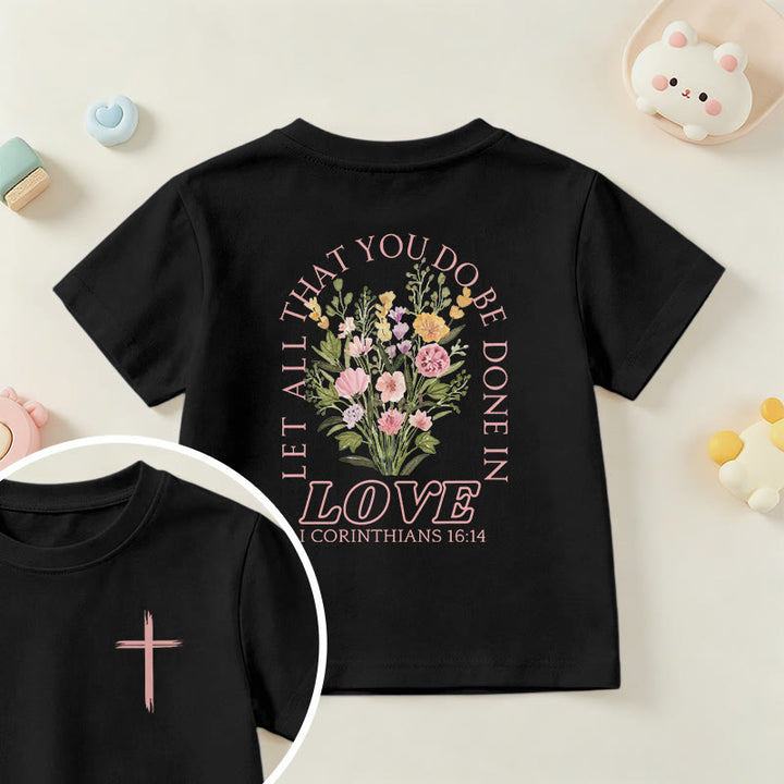 Christianartworkshop T-shirt à manches courtes Faith Kids classique à motif floral « Que tout ce que vous faites soit fait avec amour » - Noir - US/UK/AU 14, EU170 - image 36