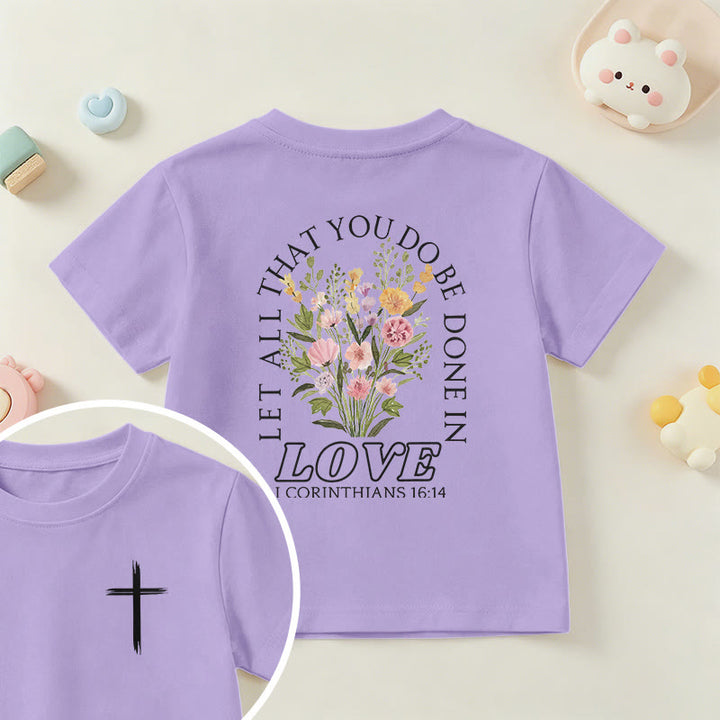 Christianartworkshop T-shirt à manches courtes Faith Kids classique à motif floral « Que tout ce que vous faites soit fait avec amour » - Violet - US/UK/AU 14, EU170 - image 45