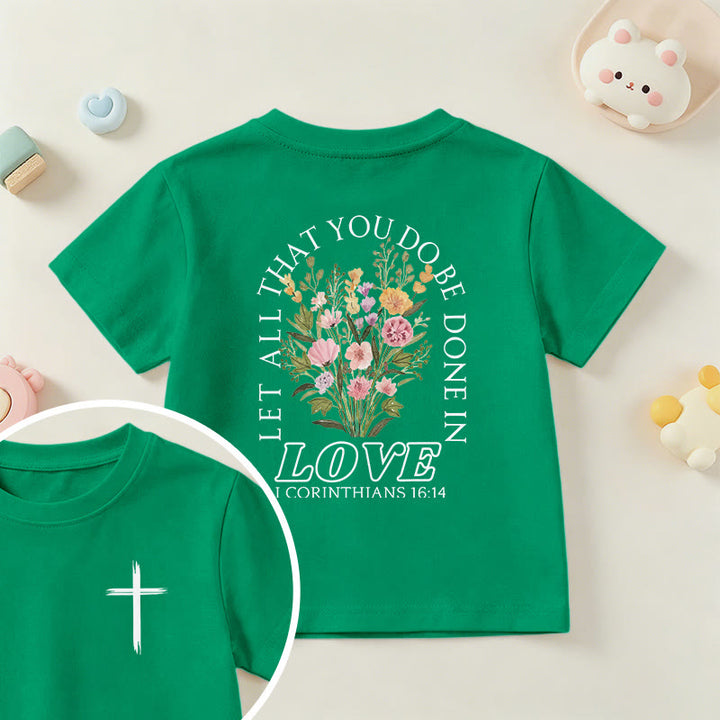 Christianartworkshop T-shirt à manches courtes Faith Kids classique à motif floral « Que tout ce que vous faites soit fait avec amour » - Vert - US/UK/AU 14, EU170 - image 72