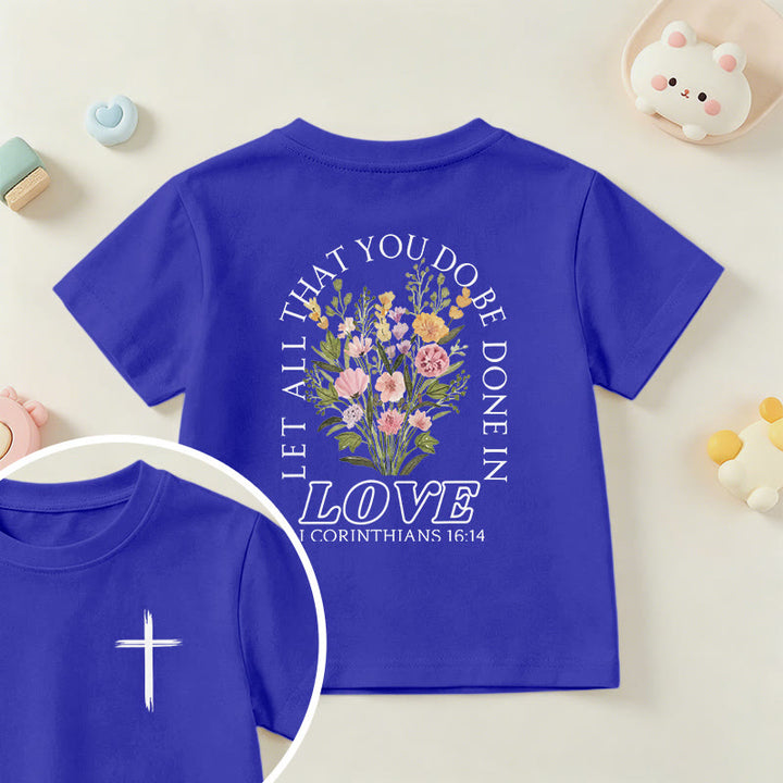 Christianartworkshop T-shirt à manches courtes Faith Kids classique à motif floral « Que tout ce que vous faites soit fait avec amour » - Bleu - US/UK/AU 14, EU170 - image 81