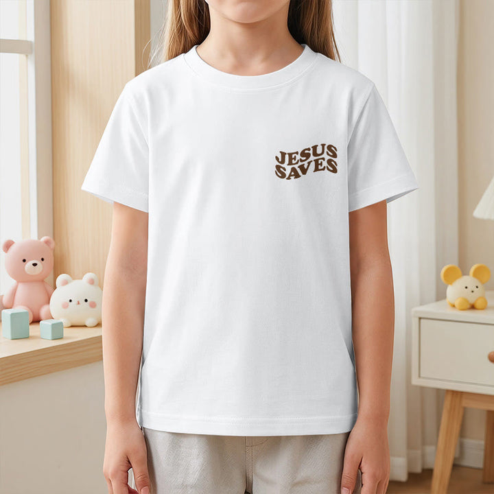 Christianartworkshop T-shirt à manches courtes pour enfants avec inscription classique « Jésus sauve » en forme de bulle et croix. - image 5