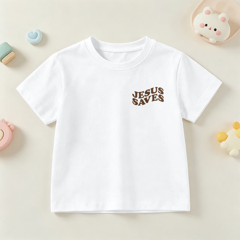Christianartworkshop T-shirt à manches courtes pour enfants avec inscription classique « Jésus sauve » en forme de bulle et croix. - image 3