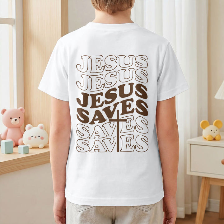 Christianartworkshop T-shirt à manches courtes pour enfants avec inscription classique « Jésus sauve » en forme de bulle et croix. - image 7
