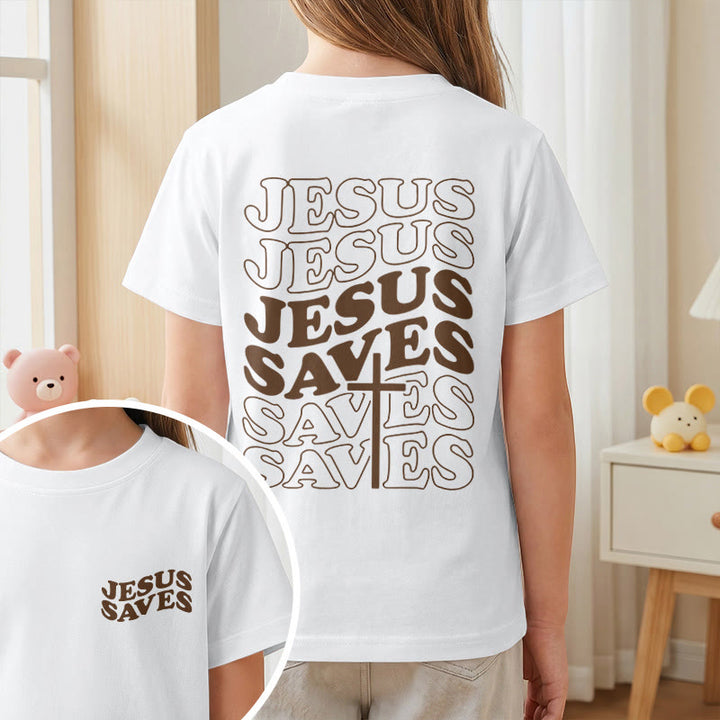 Christianartworkshop T-shirt à manches courtes pour enfants avec inscription classique « Jésus sauve » en forme de bulle et croix. - image 2