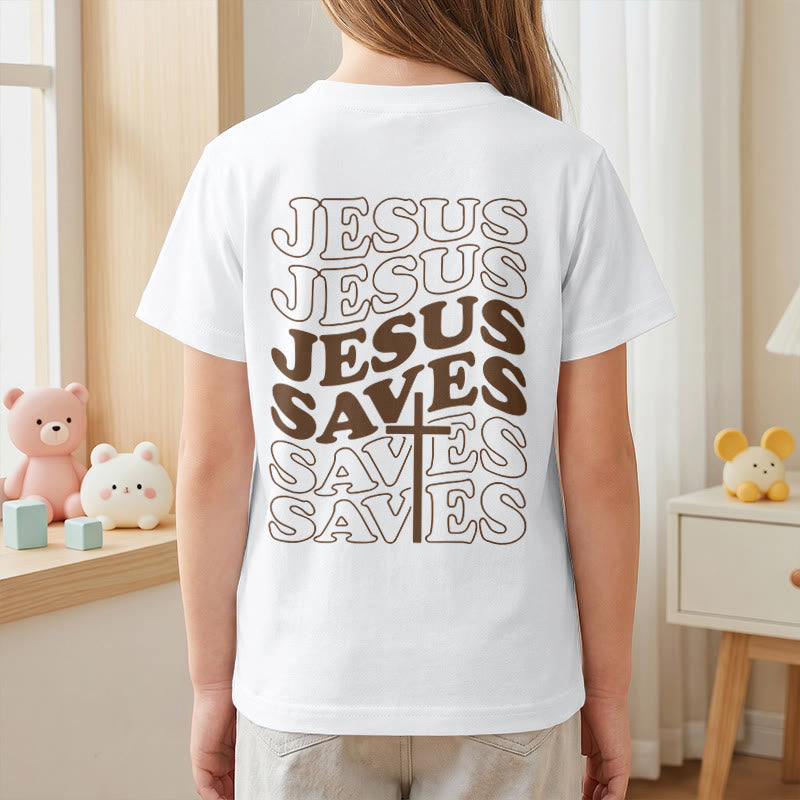 Christianartworkshop T-shirt à manches courtes pour enfants avec inscription classique « Jésus sauve » en forme de bulle et croix. - image 8