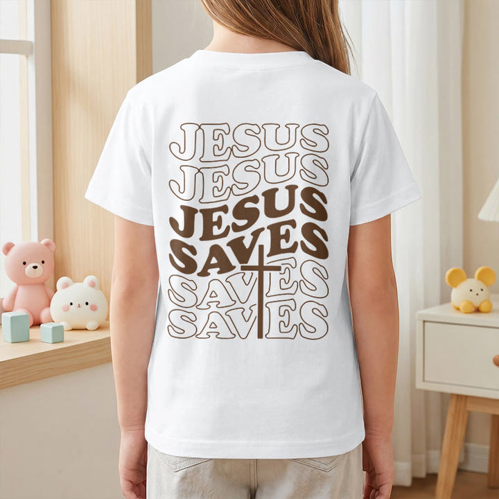 Christianartworkshop T-shirt à manches courtes pour enfants avec inscription classique « Jésus sauve » en forme de bulle et croix. - image 8