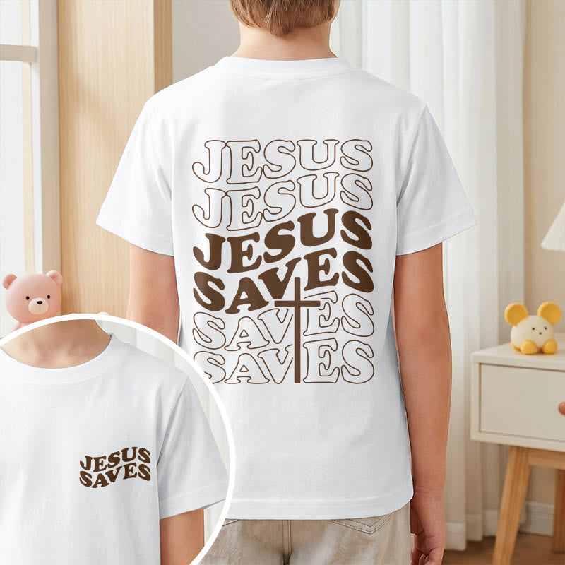 Christianartworkshop T-shirt à manches courtes pour enfants avec inscription classique « Jésus sauve » en forme de bulle et croix. - image 1