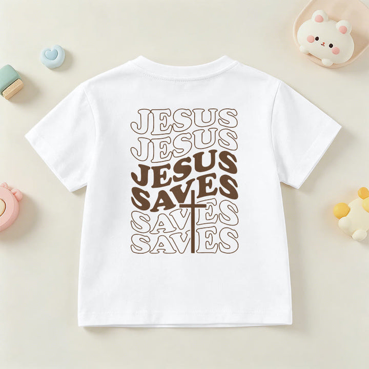 Christianartworkshop T-shirt à manches courtes pour enfants avec inscription classique « Jésus sauve » en forme de bulle et croix. - image 6