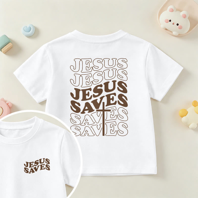 Christianartworkshop T-shirt à manches courtes pour enfants avec inscription classique « Jésus sauve » en forme de bulle et croix. - Blanc - US/UK/AU 14, EU170 - image 0