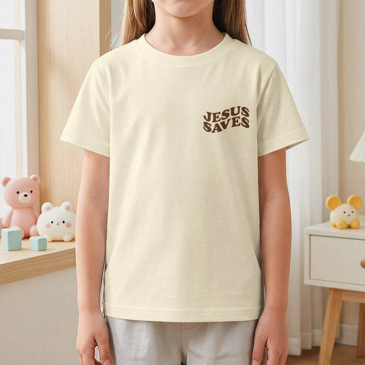 Christianartworkshop T-shirt à manches courtes pour enfants avec inscription classique « Jésus sauve » en forme de bulle et croix. - image 14