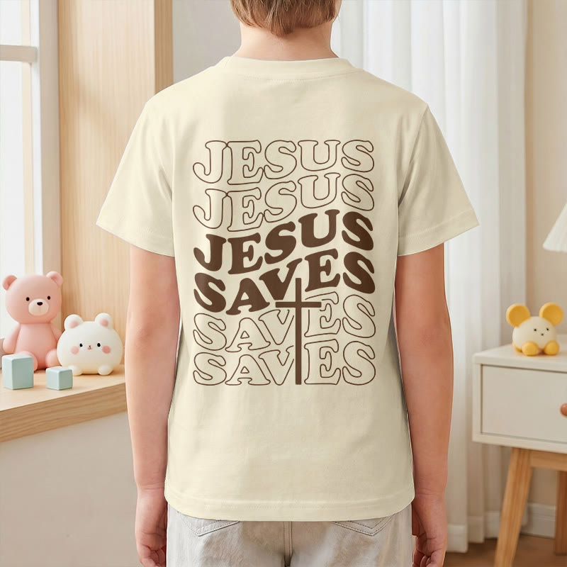 Christianartworkshop T-shirt à manches courtes pour enfants avec inscription classique « Jésus sauve » en forme de bulle et croix. - image 16