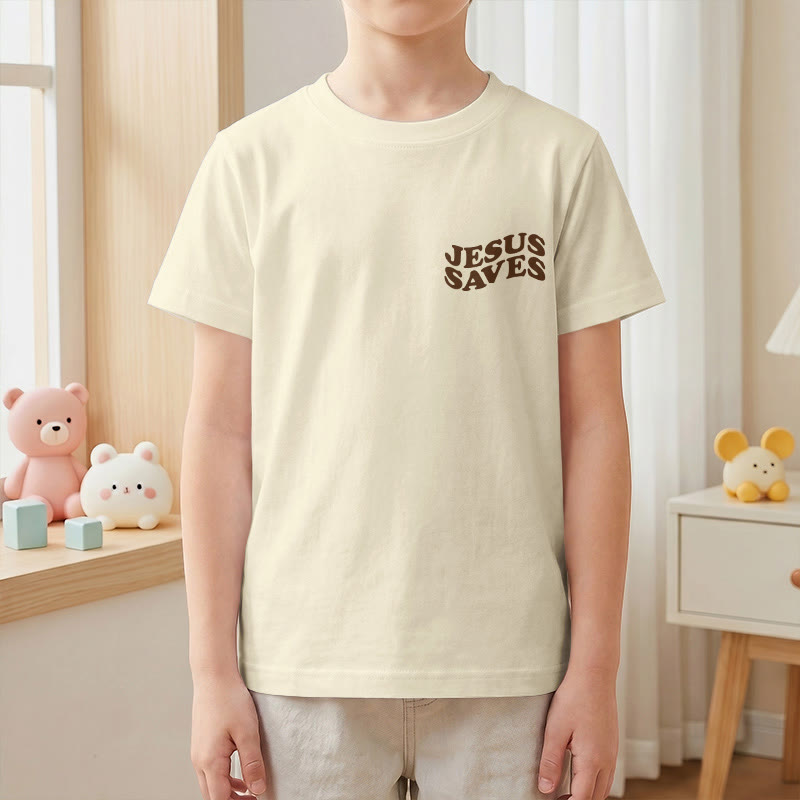 Christianartworkshop T-shirt à manches courtes pour enfants avec inscription classique « Jésus sauve » en forme de bulle et croix. - image 13