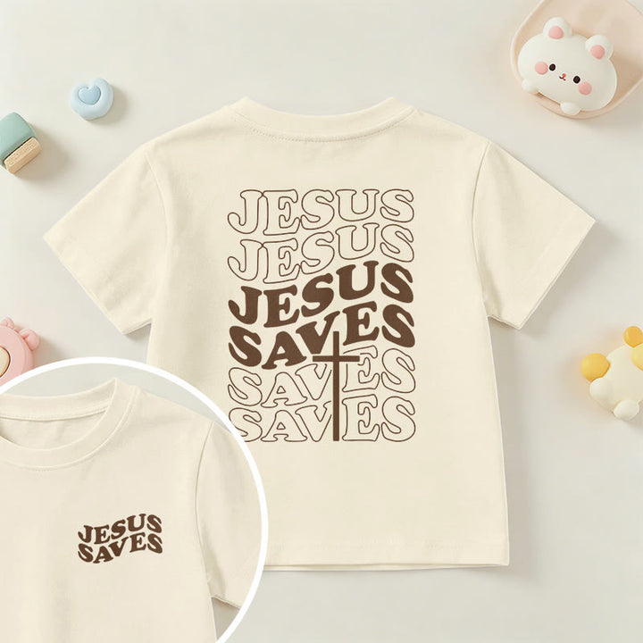 Christianartworkshop T-shirt à manches courtes pour enfants avec inscription classique « Jésus sauve » en forme de bulle et croix. - Beige - US/UK/AU 14, EU170 - image 9