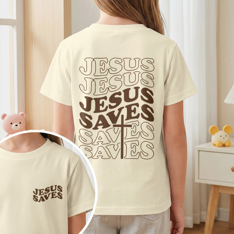Christianartworkshop T-shirt à manches courtes pour enfants avec inscription classique « Jésus sauve » en forme de bulle et croix. - image 11