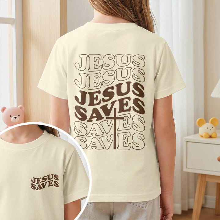 Christianartworkshop T-shirt à manches courtes pour enfants avec inscription classique « Jésus sauve » en forme de bulle et croix. - image 11