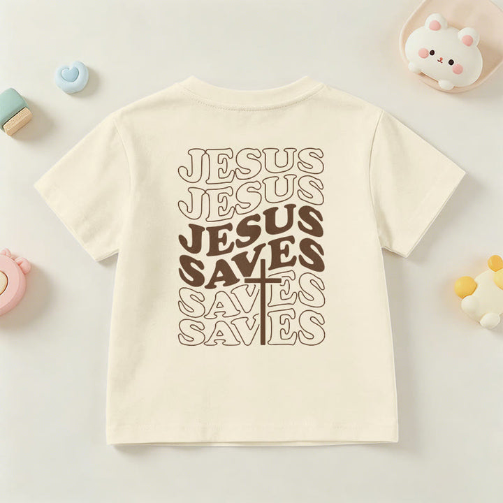 Christianartworkshop T-shirt à manches courtes pour enfants avec inscription classique « Jésus sauve » en forme de bulle et croix. - image 15