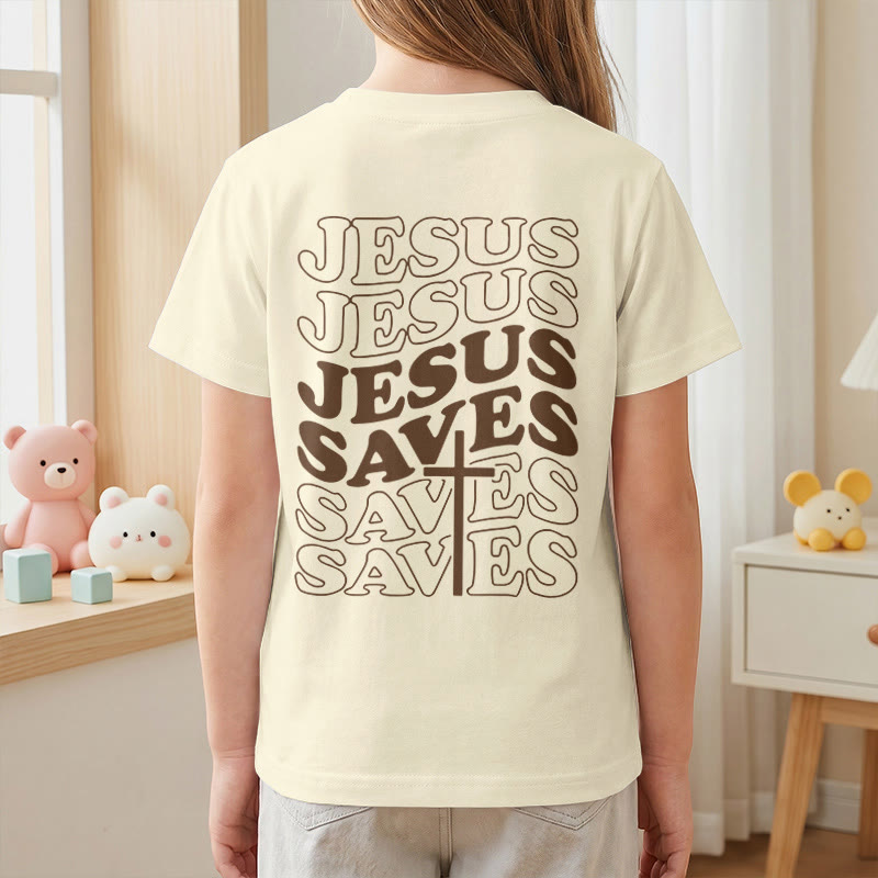 Christianartworkshop T-shirt à manches courtes pour enfants avec inscription classique « Jésus sauve » en forme de bulle et croix. - image 17