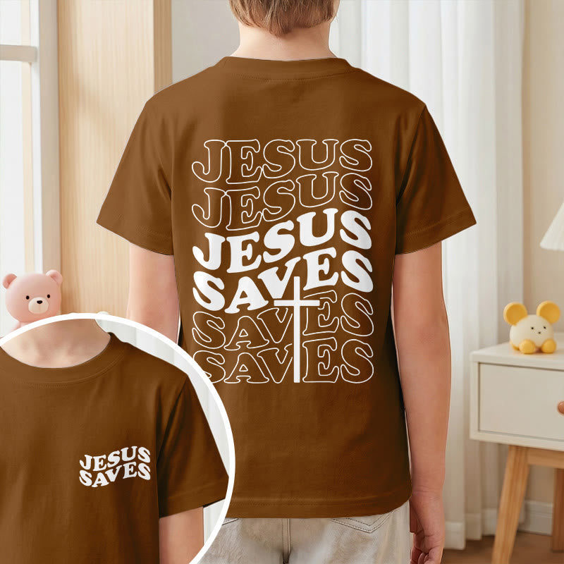 Christianartworkshop T-shirt à manches courtes pour enfants avec inscription classique « Jésus sauve » en forme de bulle et croix. - image 19