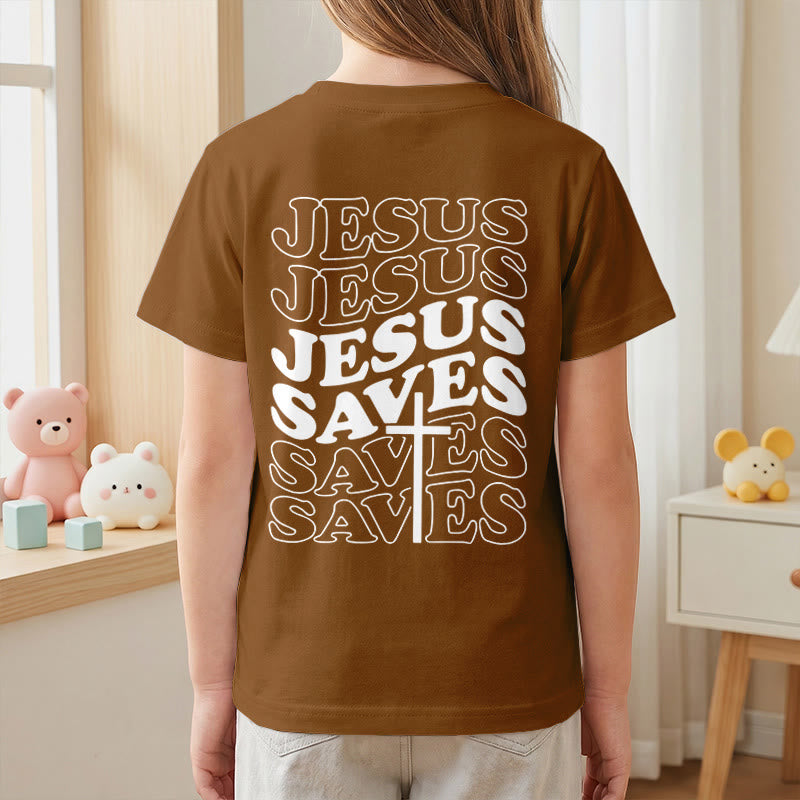 Christianartworkshop T-shirt à manches courtes pour enfants avec inscription classique « Jésus sauve » en forme de bulle et croix. - image 26