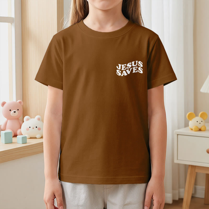 Christianartworkshop T-shirt à manches courtes pour enfants avec inscription classique « Jésus sauve » en forme de bulle et croix. - image 23
