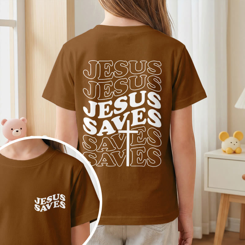 Christianartworkshop T-shirt à manches courtes pour enfants avec inscription classique « Jésus sauve » en forme de bulle et croix. - image 20