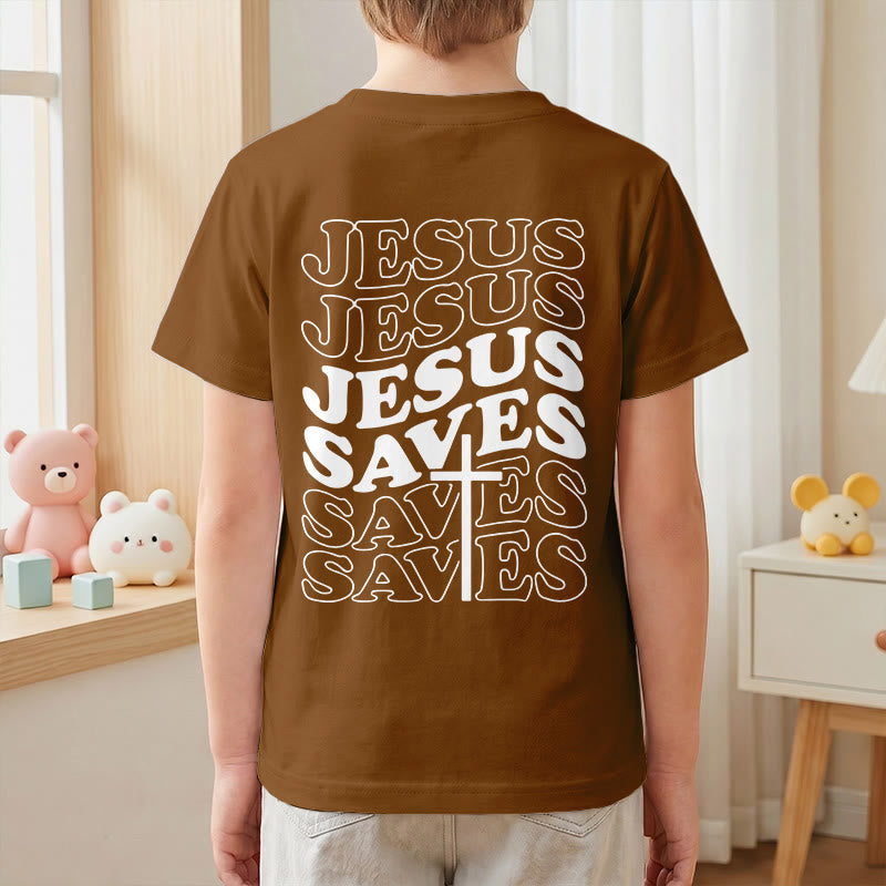 Christianartworkshop T-shirt à manches courtes pour enfants avec inscription classique « Jésus sauve » en forme de bulle et croix. - image 25