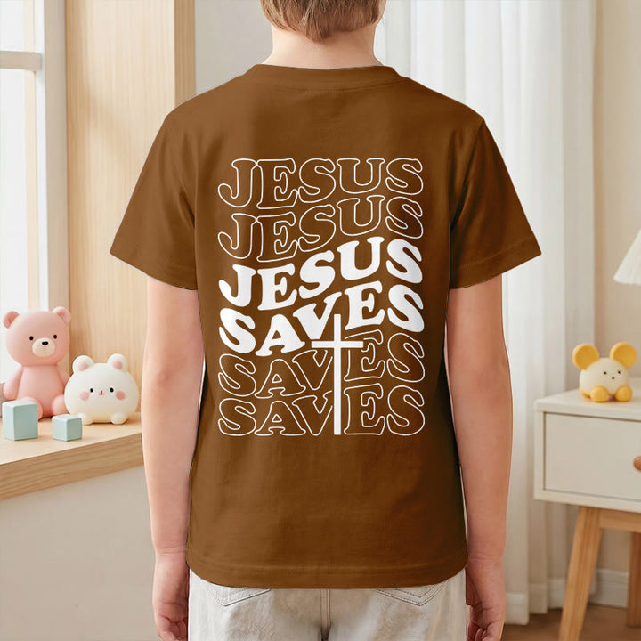 Christianartworkshop T-shirt à manches courtes pour enfants avec inscription classique « Jésus sauve » en forme de bulle et croix. - image 25