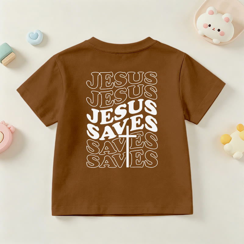 Christianartworkshop T-shirt à manches courtes pour enfants avec inscription classique « Jésus sauve » en forme de bulle et croix. - image 24