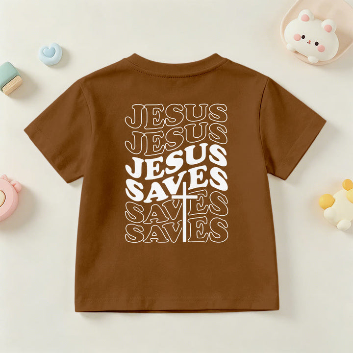 Christianartworkshop T-shirt à manches courtes pour enfants avec inscription classique « Jésus sauve » en forme de bulle et croix. - image 24