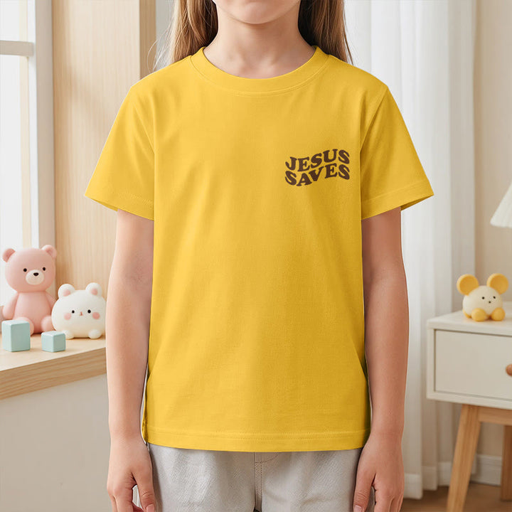 Christianartworkshop T-shirt à manches courtes pour enfants avec inscription classique « Jésus sauve » en forme de bulle et croix. - image 32