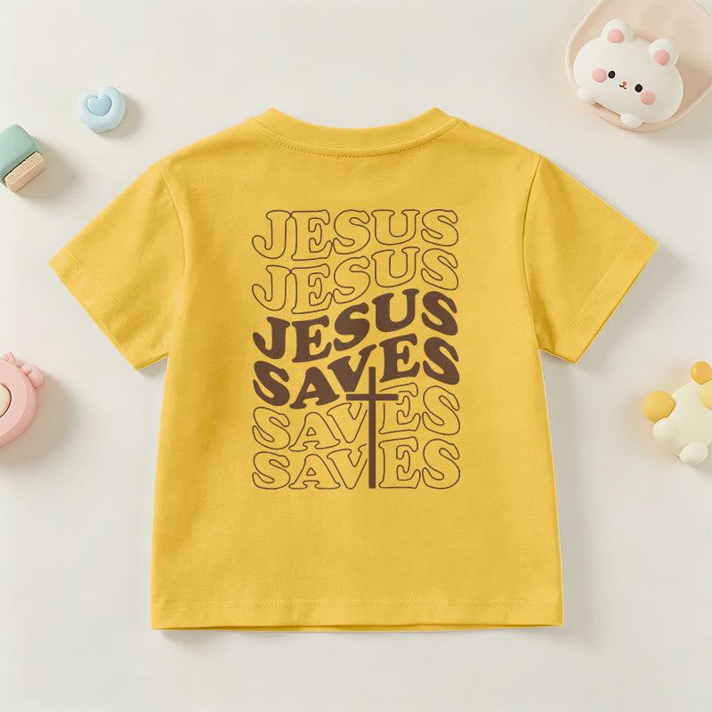 Christianartworkshop T-shirt à manches courtes pour enfants avec inscription classique « Jésus sauve » en forme de bulle et croix. - image 33