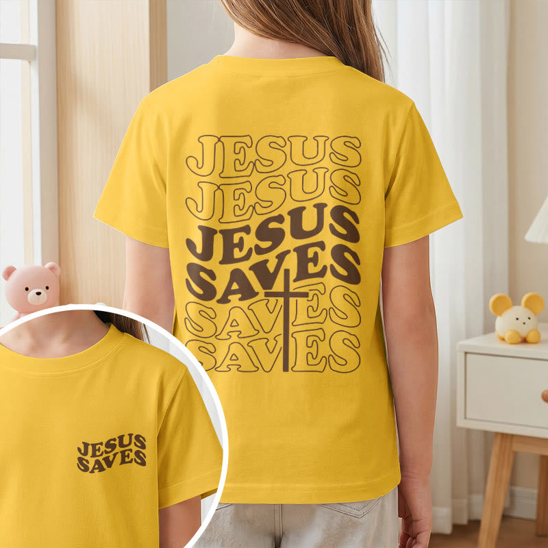 Christianartworkshop T-shirt à manches courtes pour enfants avec inscription classique « Jésus sauve » en forme de bulle et croix. - image 29