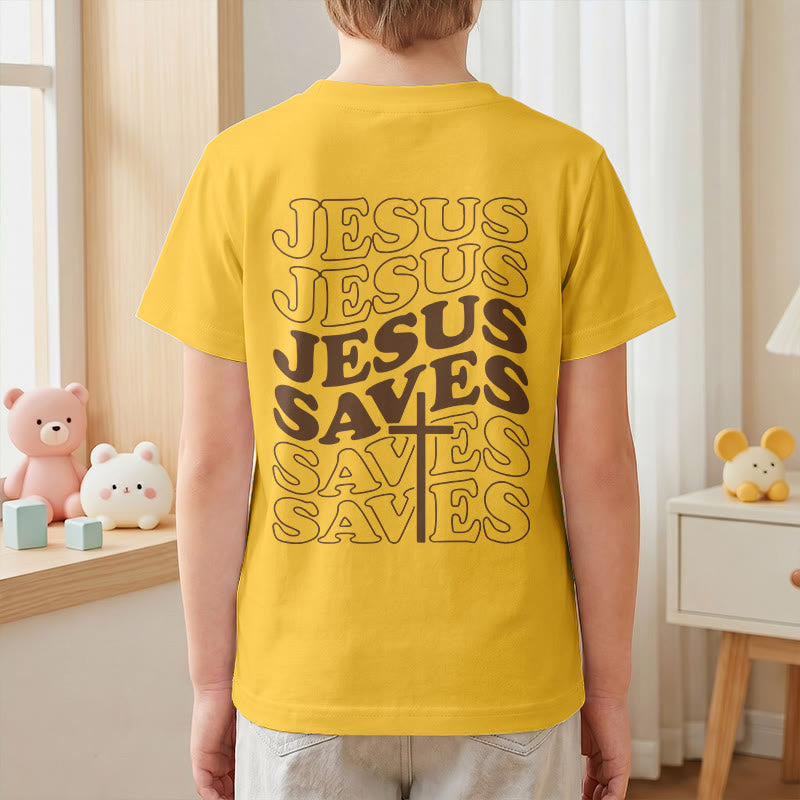 Christianartworkshop T-shirt à manches courtes pour enfants avec inscription classique « Jésus sauve » en forme de bulle et croix. - image 34