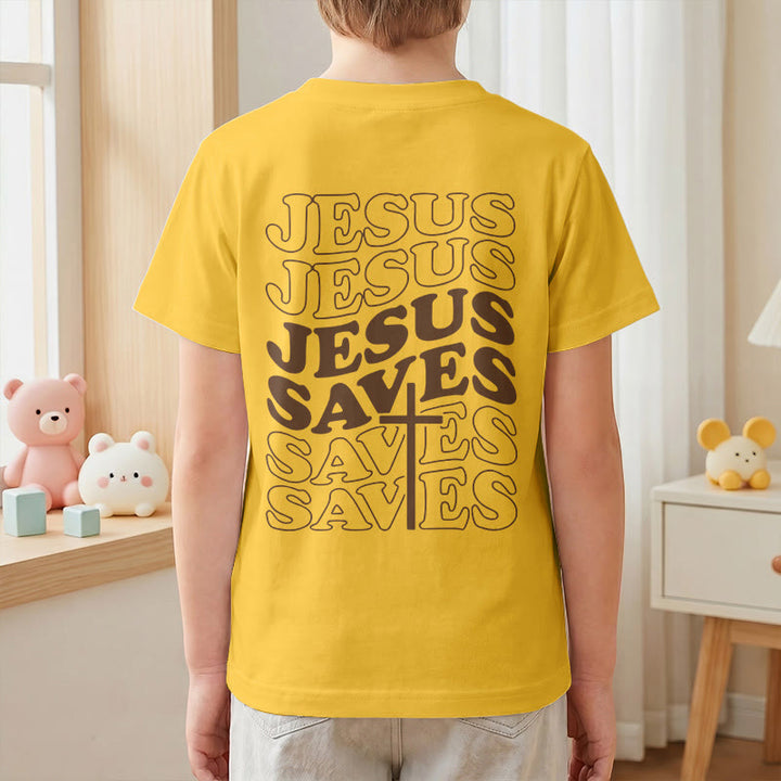 Christianartworkshop T-shirt à manches courtes pour enfants avec inscription classique « Jésus sauve » en forme de bulle et croix. - image 34