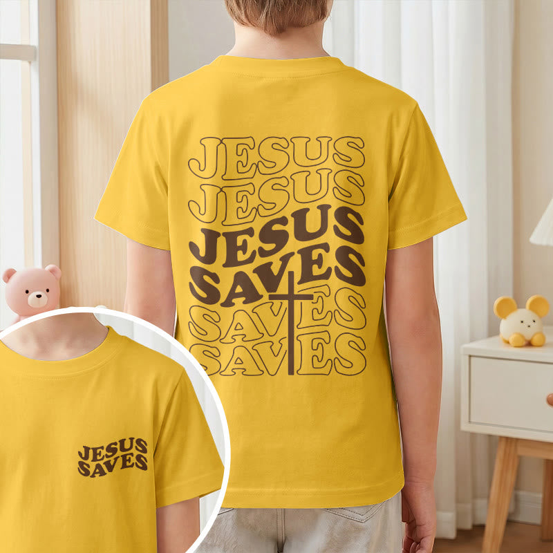 Christianartworkshop T-shirt à manches courtes pour enfants avec inscription classique « Jésus sauve » en forme de bulle et croix. - image 28