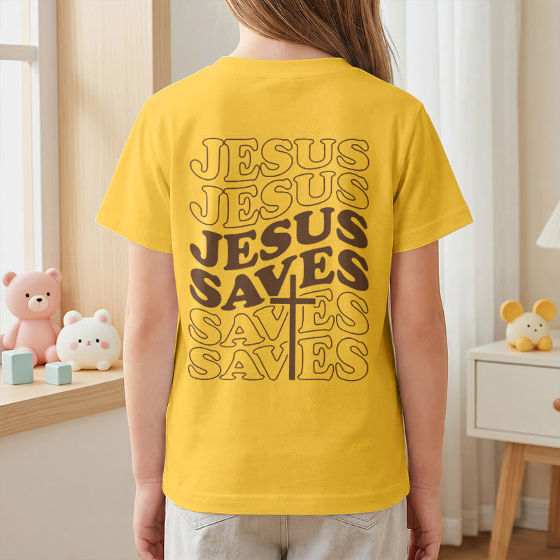 Christianartworkshop T-shirt à manches courtes pour enfants avec inscription classique « Jésus sauve » en forme de bulle et croix. - image 35