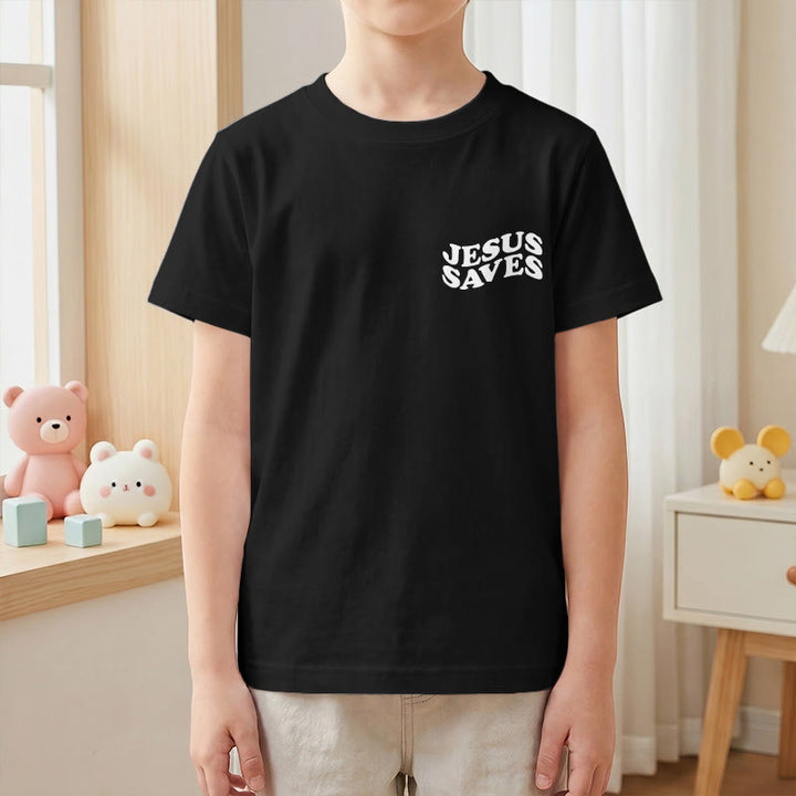 Christianartworkshop T-shirt à manches courtes pour enfants avec inscription classique « Jésus sauve » en forme de bulle et croix. - image 40