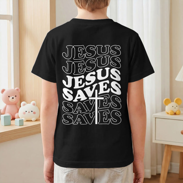 Christianartworkshop T-shirt à manches courtes pour enfants avec inscription classique « Jésus sauve » en forme de bulle et croix. - image 43