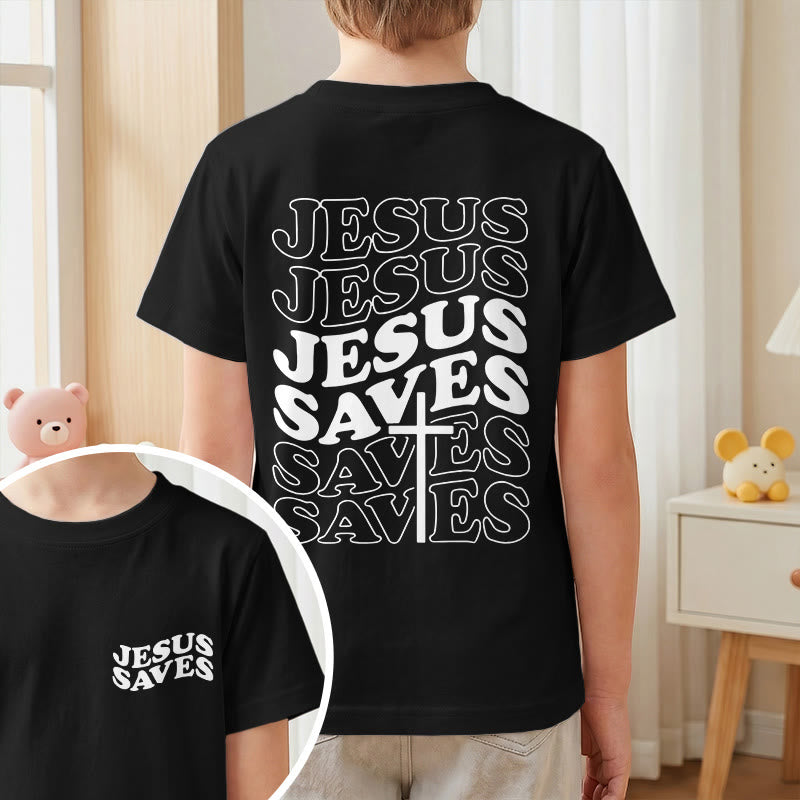 Christianartworkshop T-shirt à manches courtes pour enfants avec inscription classique « Jésus sauve » en forme de bulle et croix. - image 37