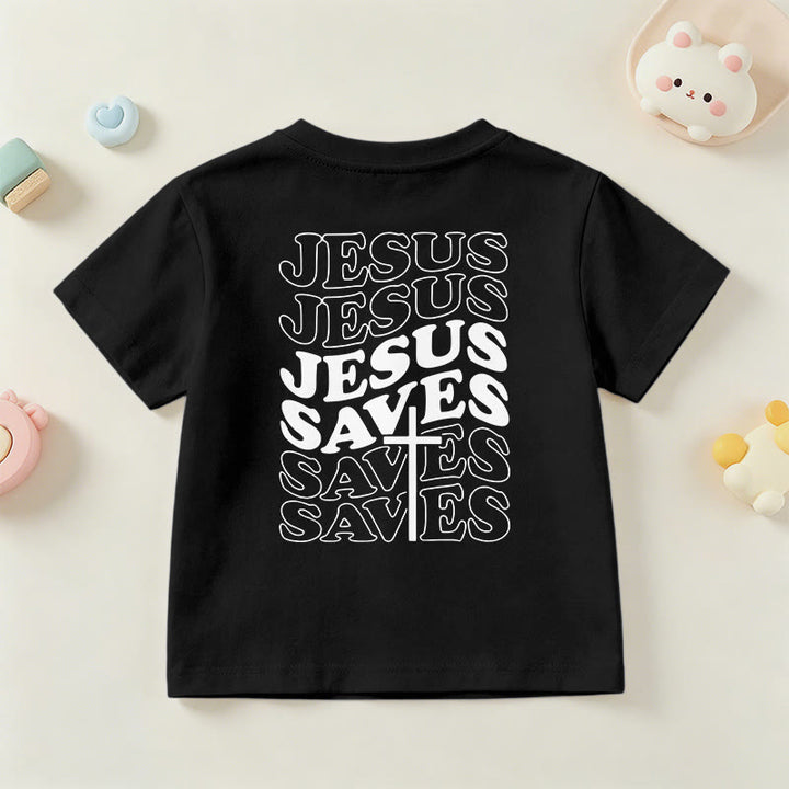 Christianartworkshop T-shirt à manches courtes pour enfants avec inscription classique « Jésus sauve » en forme de bulle et croix. - image 42