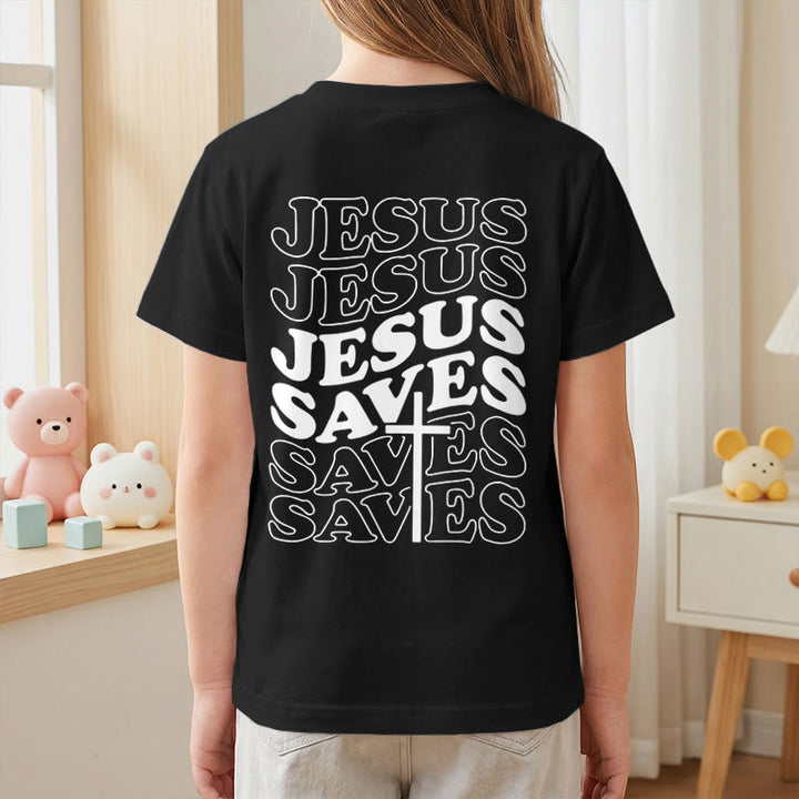 Christianartworkshop T-shirt à manches courtes pour enfants avec inscription classique « Jésus sauve » en forme de bulle et croix. - image 44