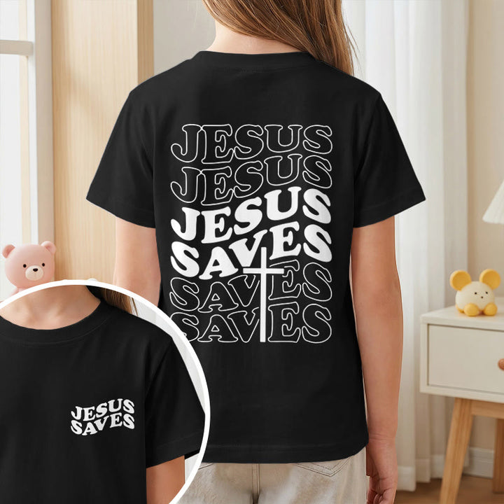 Christianartworkshop T-shirt à manches courtes pour enfants avec inscription classique « Jésus sauve » en forme de bulle et croix. - image 38