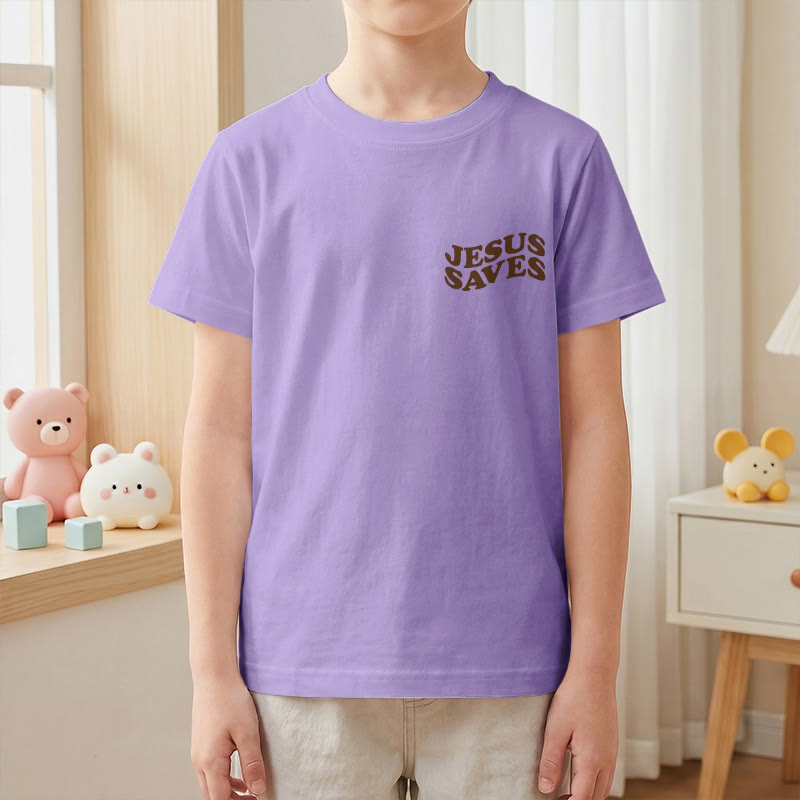 Christianartworkshop T-shirt à manches courtes pour enfants avec inscription classique « Jésus sauve » en forme de bulle et croix. - image 49